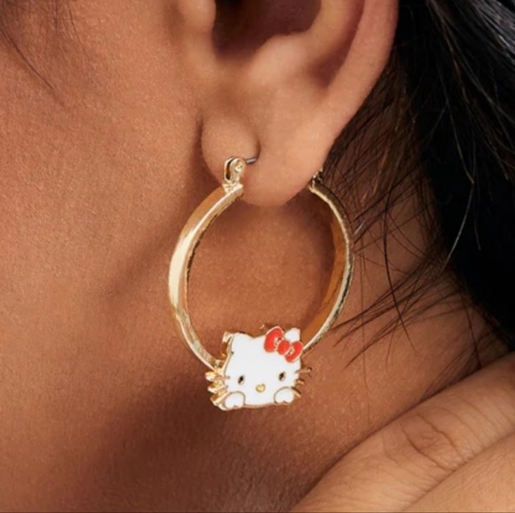 Hello Kitty Hoop Gold Plated and Enamel Earrings, New. - Picture 11 of 11